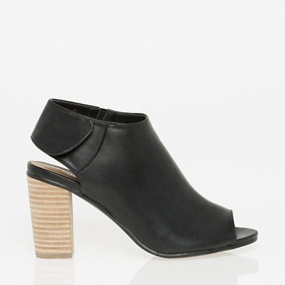 Le Chateau Stacked Wooden Heel Open Toe Booties